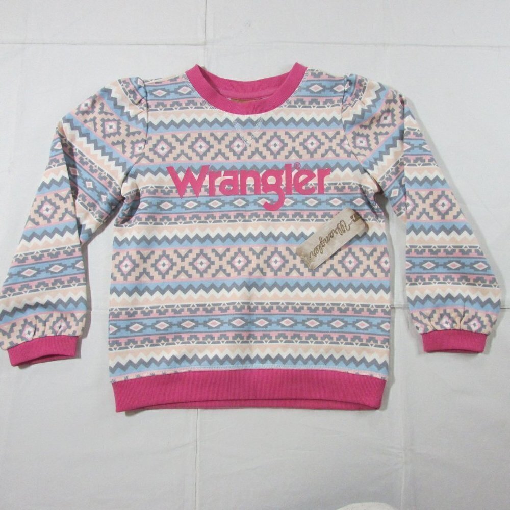 Wrangler Girl's Long Sleeve Aztec Print Pullover Sweatshirt - Multi